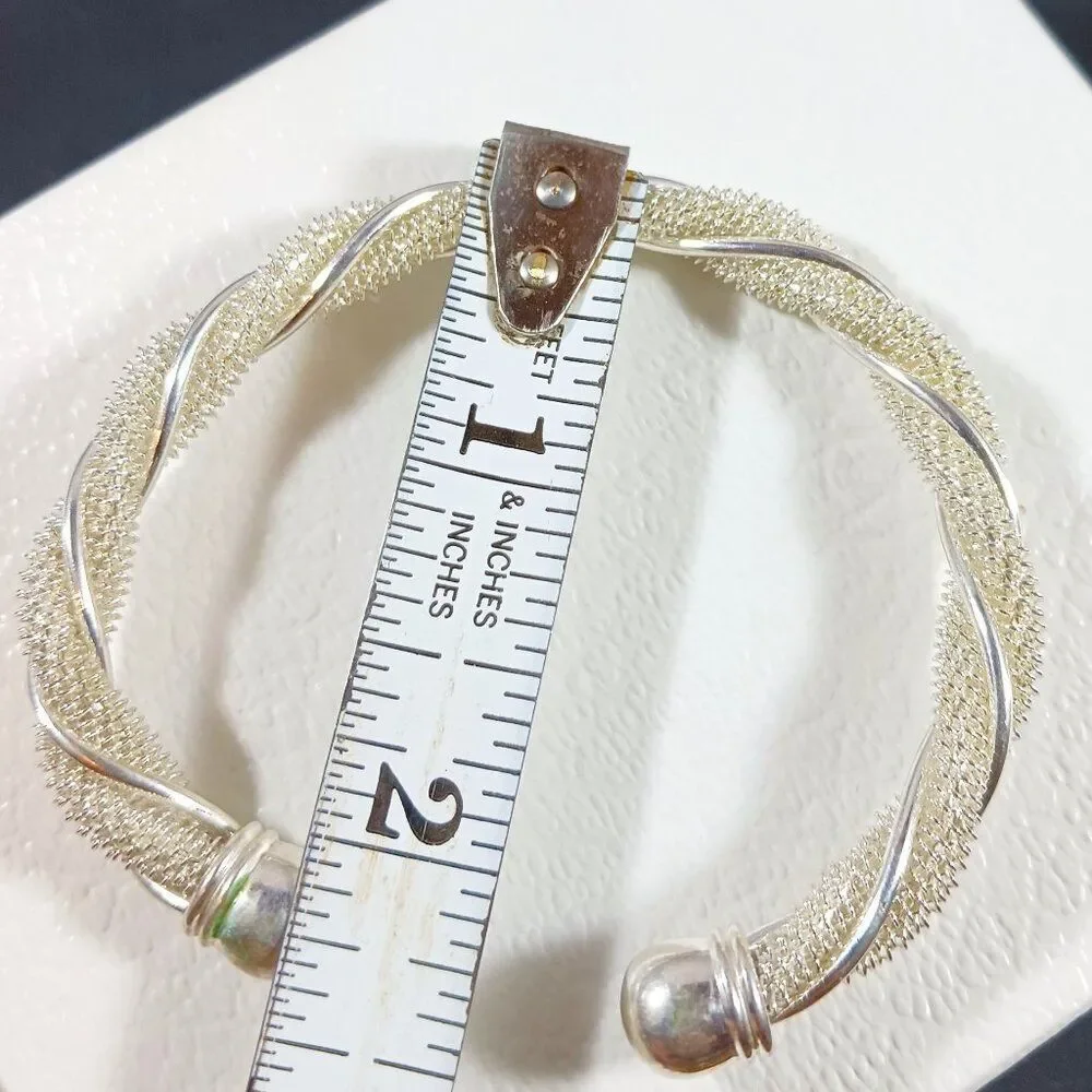 Vintage Silver Tone Twisted Mesh and Wire Cuff Bracelet